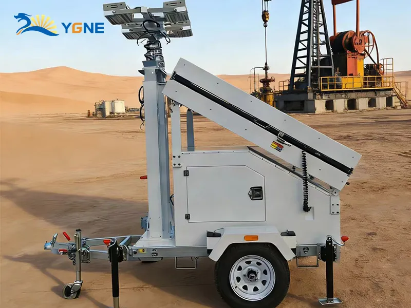 Mobile Solar Light Tower 9M\4×150W LED\4×440W solar panels\6×200AH GEL/LiFePO4